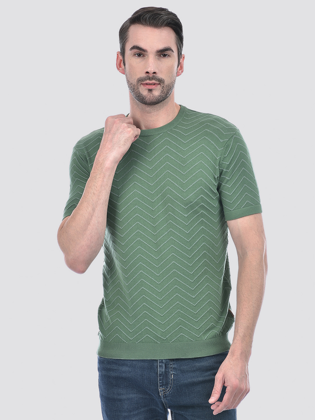 Numero Uno Men Textured Green T-Shirt